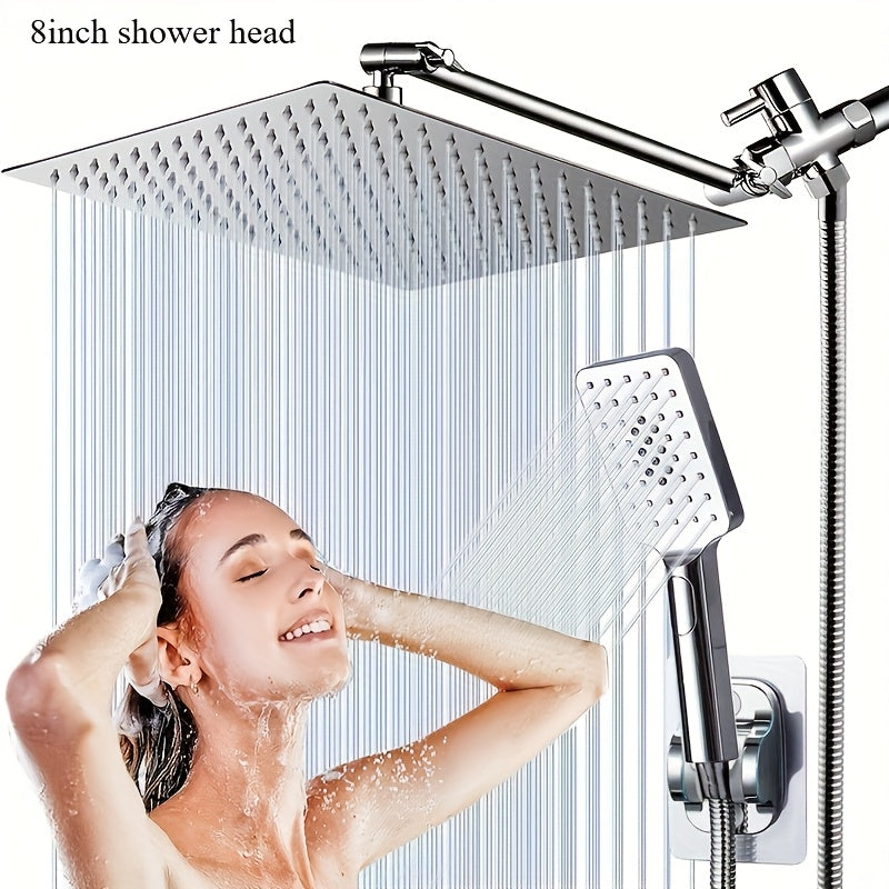 Combination Shower Head Featuring a 100-Inch High-Pressure Rain Shower Head, an 11-Inch Adjustable Extension Arm, And a Handheld Option with Three Settings. It Delivers a Strong Spray Even with Low Water Pressure And Includes a Long 59-Inch Hose