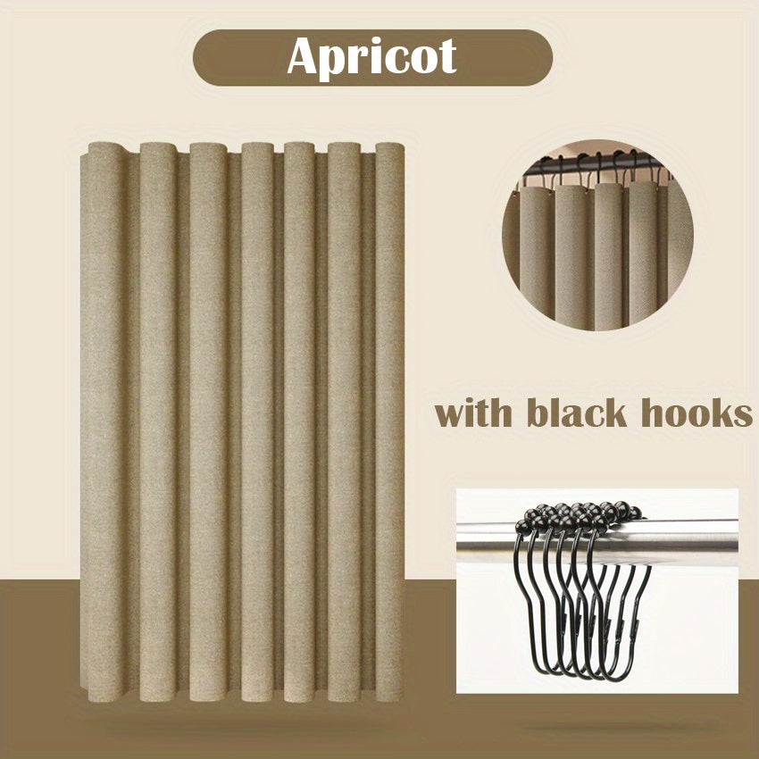 1pc Imitation Linen Shower Curtain, Thick Fabric Bath Curtains, Partition for Bathroom Bathtub, Modern Bathing Cover with Hooks, 71x71inch