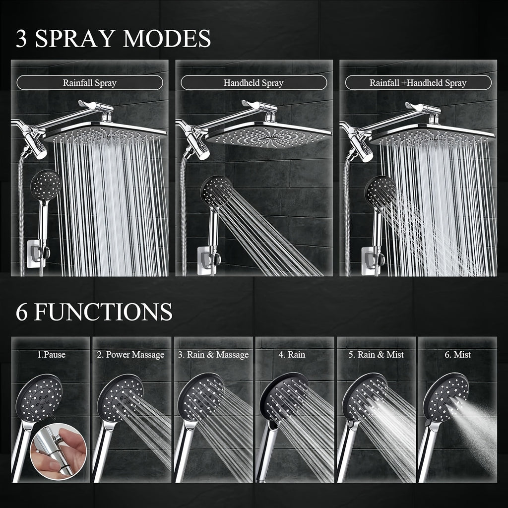 Luxury Dual Shower Head Set with Rainfall and Handheld Spray - 11\