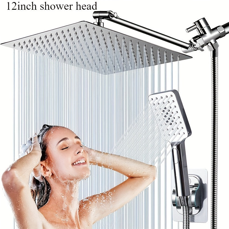 Combination Shower Head Featuring a 100-Inch High-Pressure Rain Shower Head, an 11-Inch Adjustable Extension Arm, And a Handheld Option with Three Settings. It Delivers a Strong Spray Even with Low Water Pressure And Includes a Long 59-Inch Hose