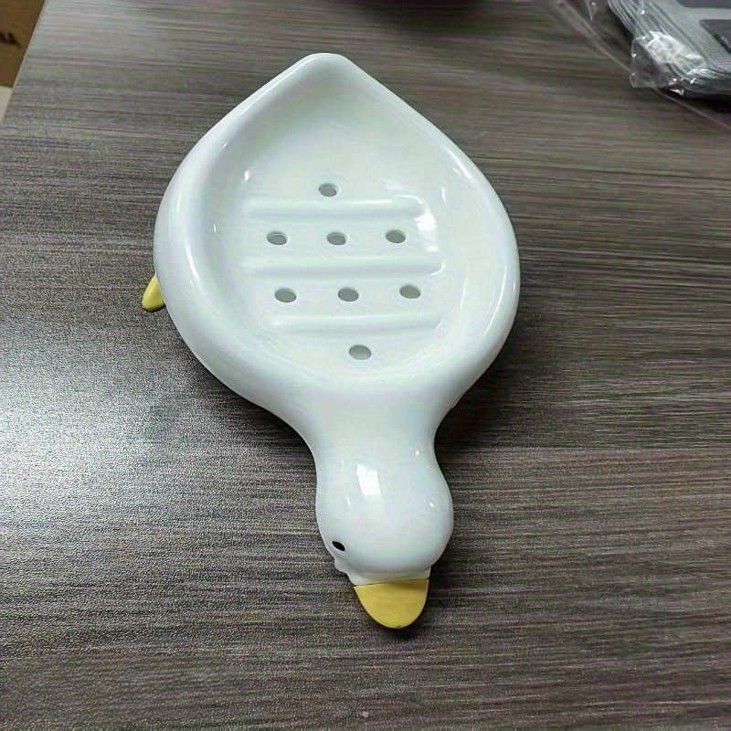 Duck Soap Box Duck-Shaped Soap Box | Yellow & White, Oval Drain Tray, Anti-Puddle, 4-Season Gift, Small Organizer