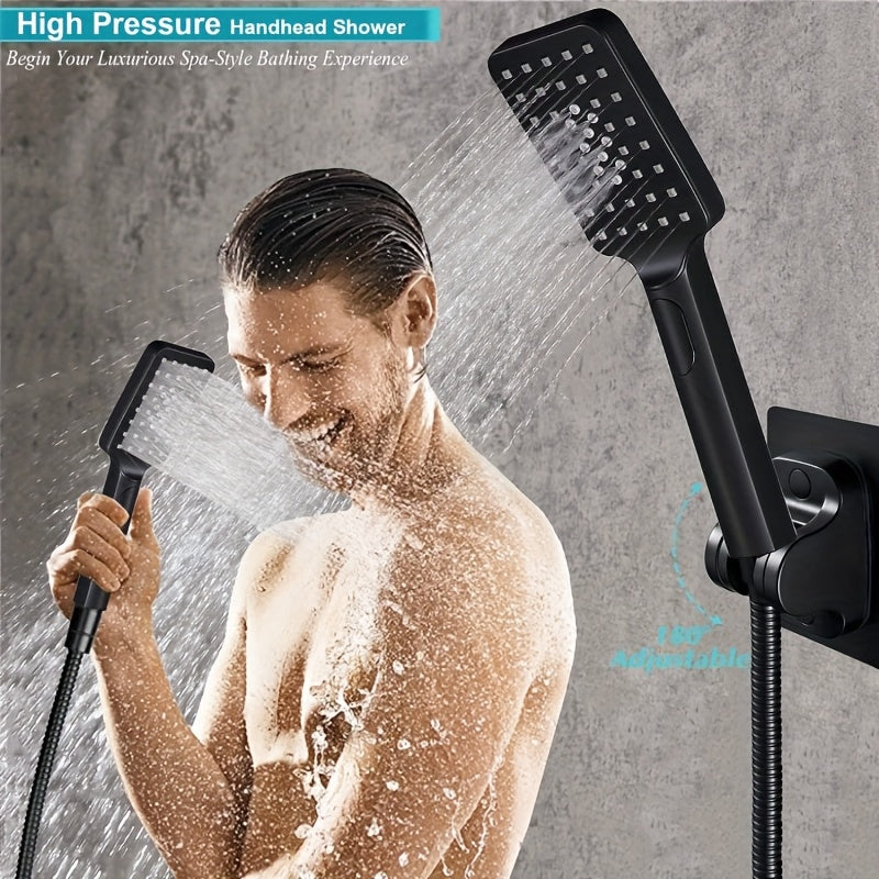 Handheld Showerhead Set Featuring Five Different Water Flow Modes, Made of Stainless Steel with a Chrome End, Includes an Adjustable Height And Angle Extension Arm, Along with a Holder And Hose
