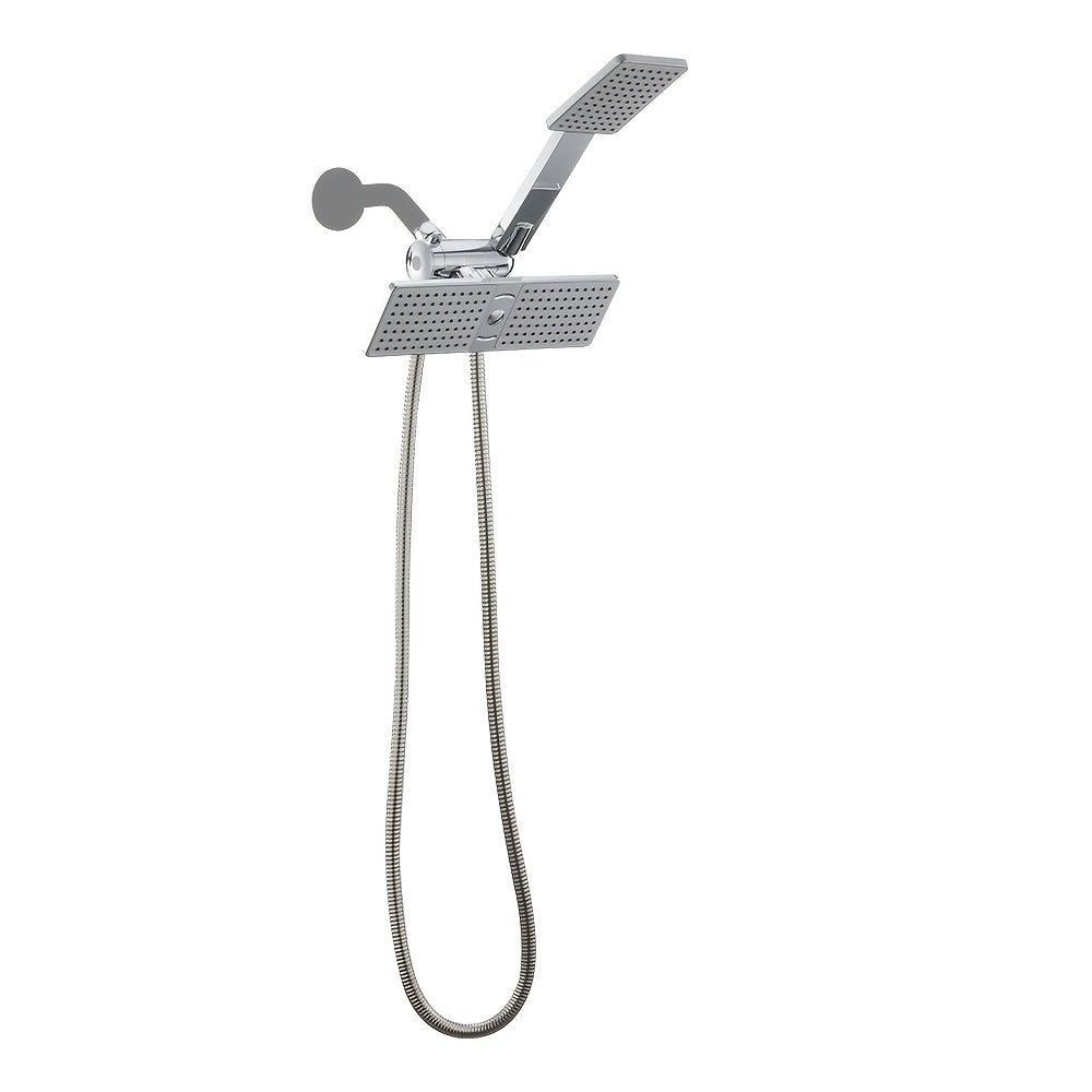 High-Flow 2-in-1 Handheld & Rainfall Shower Head Set with Long Hose and T-Valve - Durable ABS, Wall Mounted, Square Design for Bathroom Upgrade