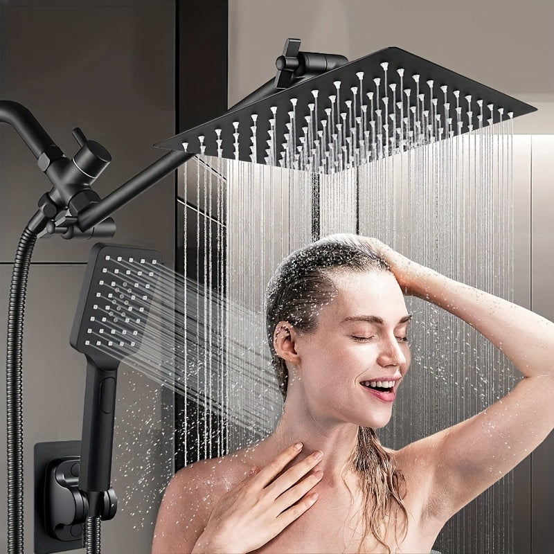 Combination Shower Head Featuring a 100-Inch High-Pressure Rain Shower Head, an 11-Inch Adjustable Extension Arm, And a Handheld Option with Three Settings. It Delivers a Strong Spray Even with Low Water Pressure And Includes a Long 59-Inch Hose