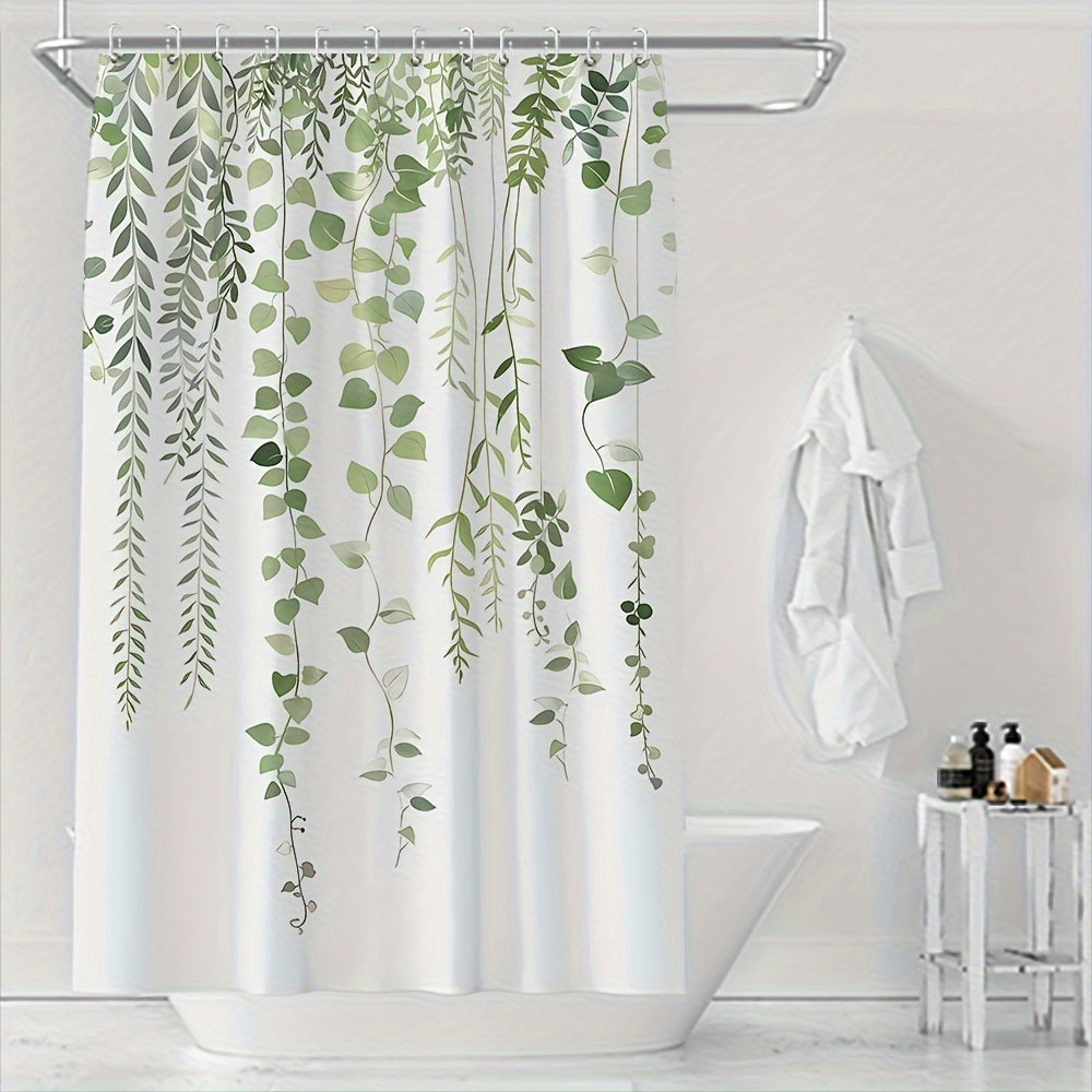 Nordic Shower Polyester Nordic Shower Curtain | Small Fresh Green Leaf Digital Printing | Bathroom Decoration Curtain 1pc