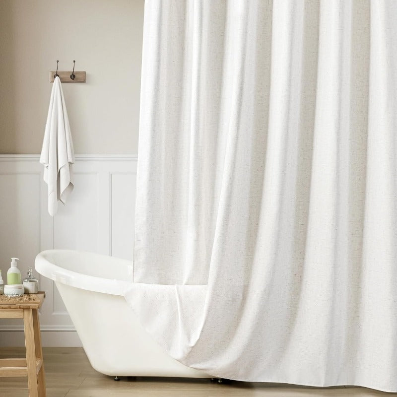 White Shower Curtains 54x84 Inches | Cream Ivory Semi-Sheer Polyester Curtain with Hooks Rings for Patio Sliding Door, Machine Washable