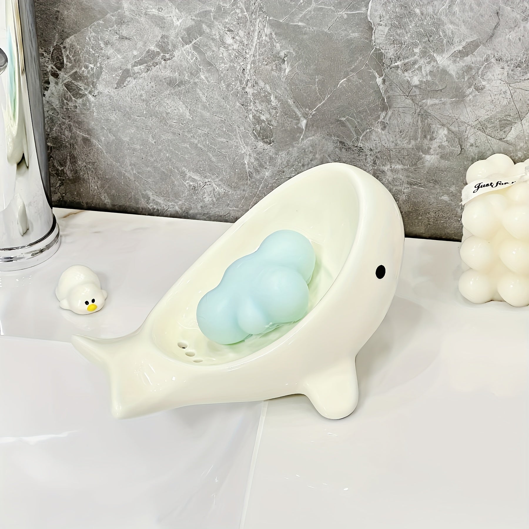 Whale Ceramic Soap Storage Rack, Cute Design, Can Store Various Soaps. Available in Three Color Options, Suitable Home Bathrooms, Toilets, and Kitchens, It Is a Decorative Daily Household Item