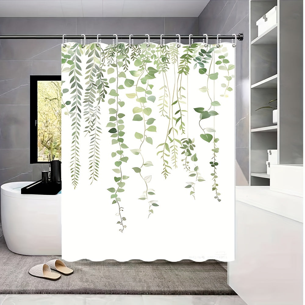 Nordic Shower Polyester Nordic Shower Curtain | Small Fresh Green Leaf Digital Printing | Bathroom Decoration Curtain 1pc