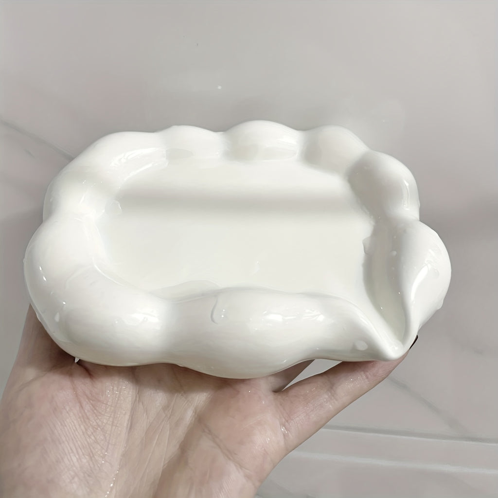 1pc Creative Ceramic Soap Dish, Cute Cloud Design Drainage Soap Dish, Automatic Drainage Soap Rack, Bathroom Soap Rack, Multifunctional Jewelry Storage Rack, Bathroom Accessories
