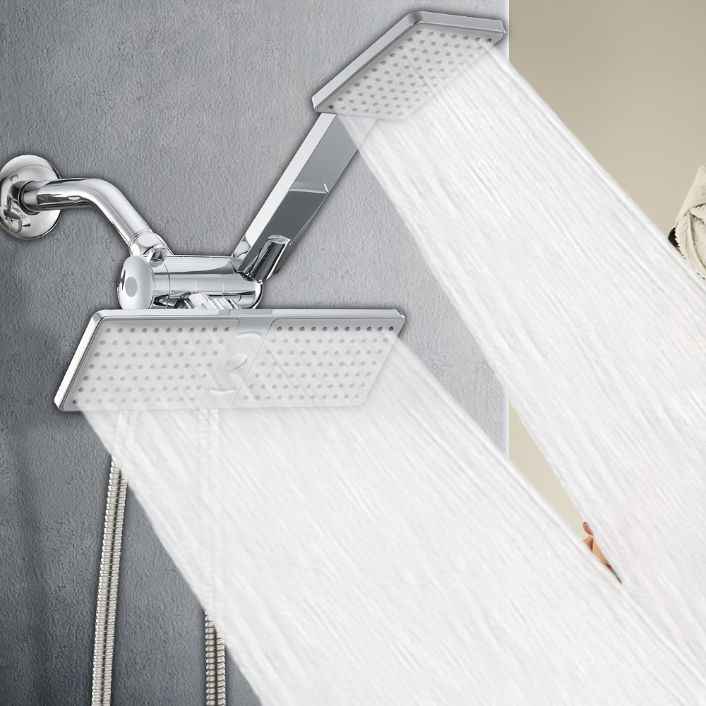 High-Flow 2-in-1 Handheld & Rainfall Shower Head Set with Long Hose and T-Valve - Durable ABS, Wall Mounted, Square Design for Bathroom Upgrade