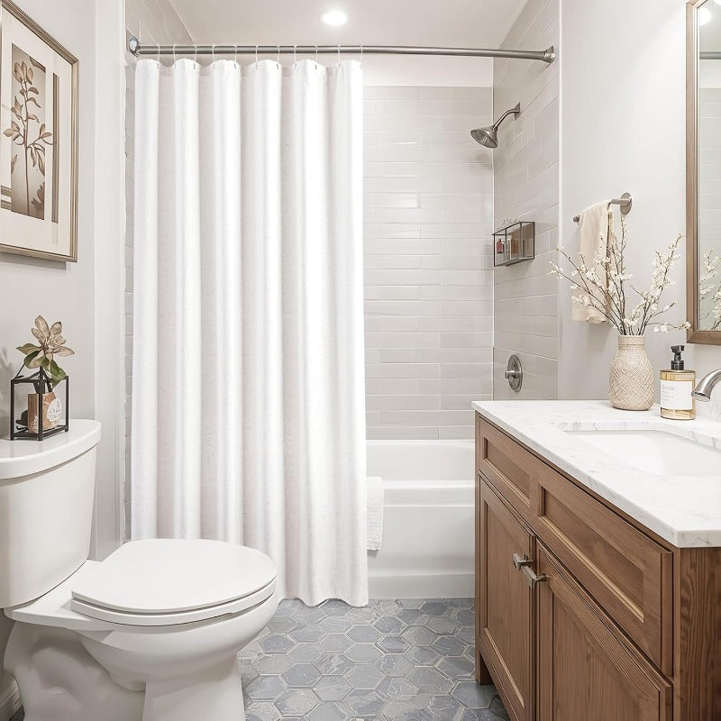 White Shower Curtains 54x84 Inches | Cream Ivory Semi-Sheer Polyester Curtain with Hooks Rings for Patio Sliding Door, Machine Washable