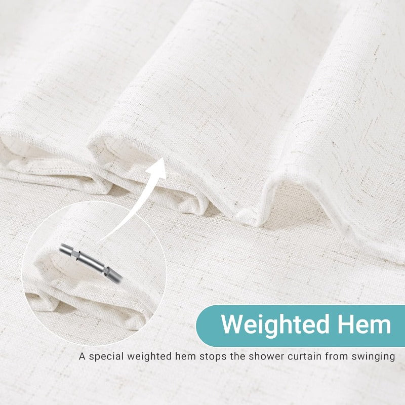 White Shower Curtains 54x84 Inches | Cream Ivory Semi-Sheer Polyester Curtain with Hooks Rings for Patio Sliding Door, Machine Washable