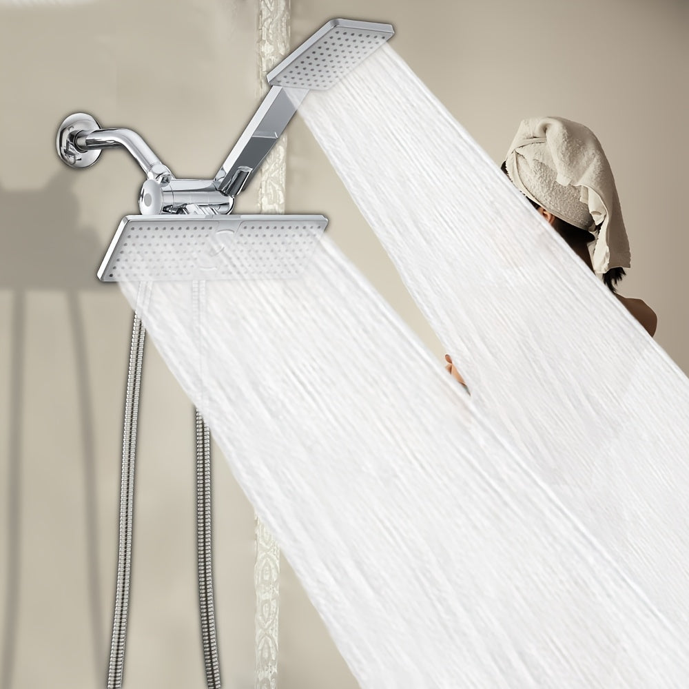 High-Flow 2-in-1 Handheld & Rainfall Shower Head Set with Long Hose and T-Valve - Durable ABS, Wall Mounted, Square Design for Bathroom Upgrade