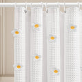1pc Thickened Waffle Flower Embroidery Shower Curtain, Polyester Fabric, Home Decoration Curtain, Bathroom Curtain with 12 Hooks
