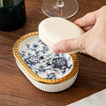 Elegant Ceramic Soap Dish Elegant Ceramic Soap Dish | Double-Layer Drainage | American Golden Trim