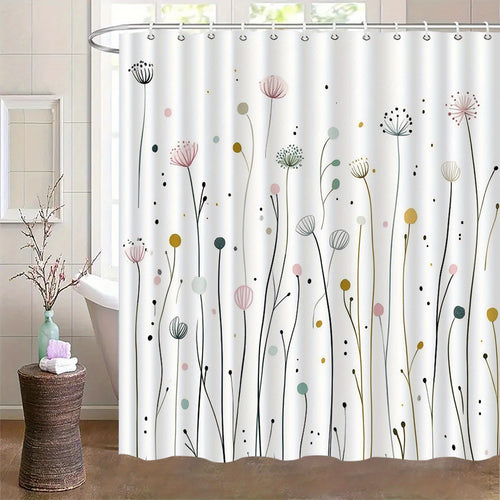 1pc of Dandelion Patterned Shower Curtain with Hooks, Washable Shower Curtain, Bath Divider, Bathroom Additions, Home Decor