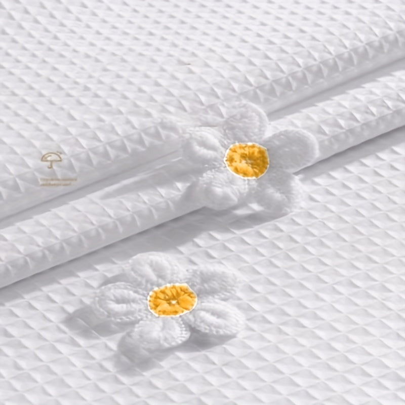 1pc Thickened Waffle Flower Embroidery Shower Curtain, Polyester Fabric, Home Decoration Curtain, Bathroom Curtain with 12 Hooks