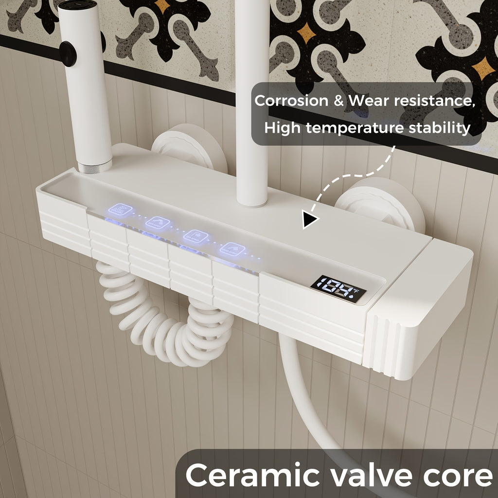 Shower Head White, 4-In-1 Shower System, with Water Fall Tub Spout, Spray Gun, Shower Head And Hand Shower, Shower Head with Easy-clean Silicone Nozzles