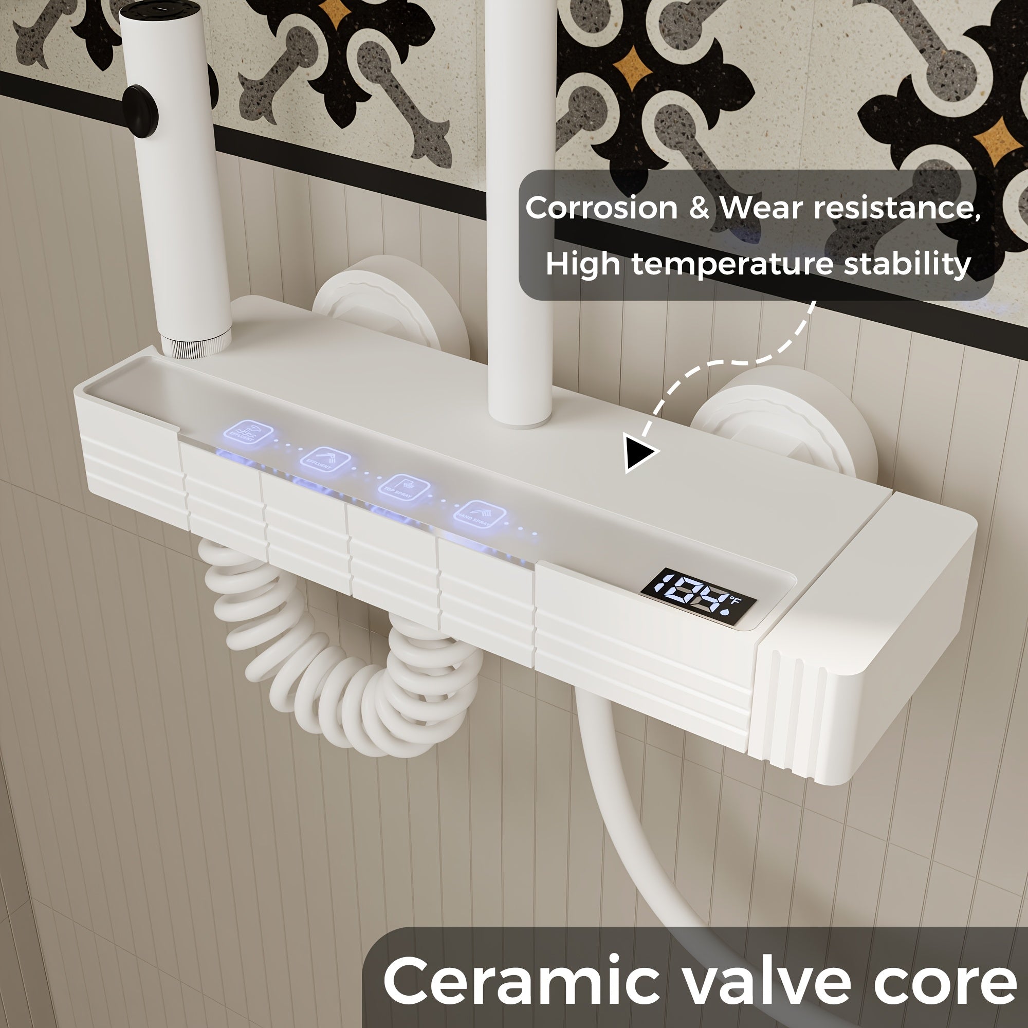 Shower Head White, 4-In-1 Shower System, with Water Fall Tub Spout, Spray Gun, Shower Head And Hand Shower, Shower Head with Easy-clean Silicone Nozzles