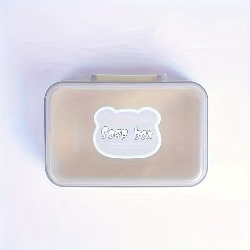Cute Bear Flip-Top Soap Dish - Creative Plastic Drainage Holder for Bathroom Countertop, Rectangular Soap Storage Box