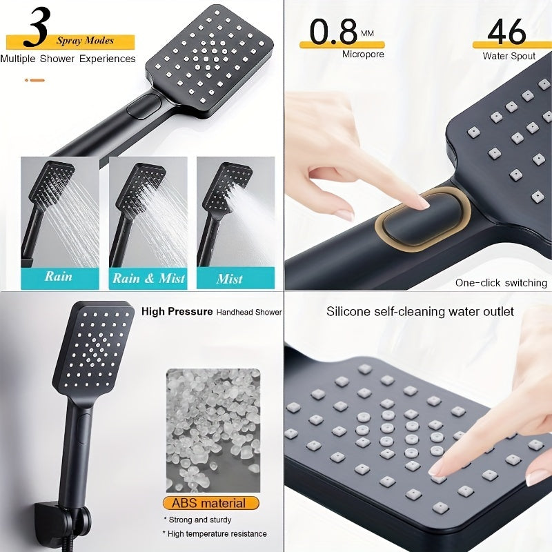 Combination Shower Head Featuring a 100-Inch High-Pressure Rain Shower Head, an 11-Inch Adjustable Extension Arm, And a Handheld Option with Three Settings. It Delivers a Strong Spray Even with Low Water Pressure And Includes a Long 59-Inch Hose