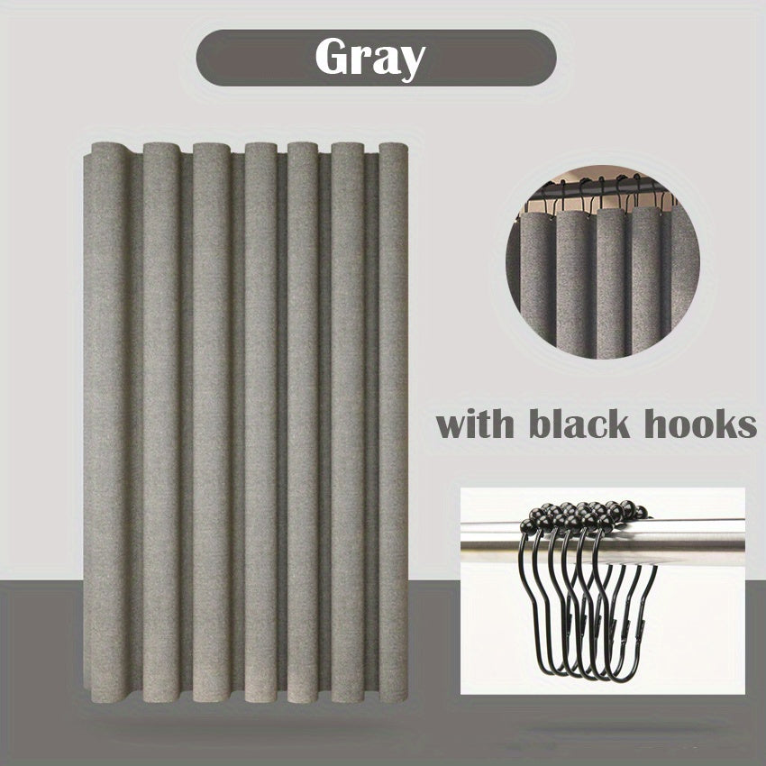 1pc Imitation Linen Shower Curtain, Thick Fabric Bath Curtains, Partition for Bathroom Bathtub, Modern Bathing Cover with Hooks, 71x71inch