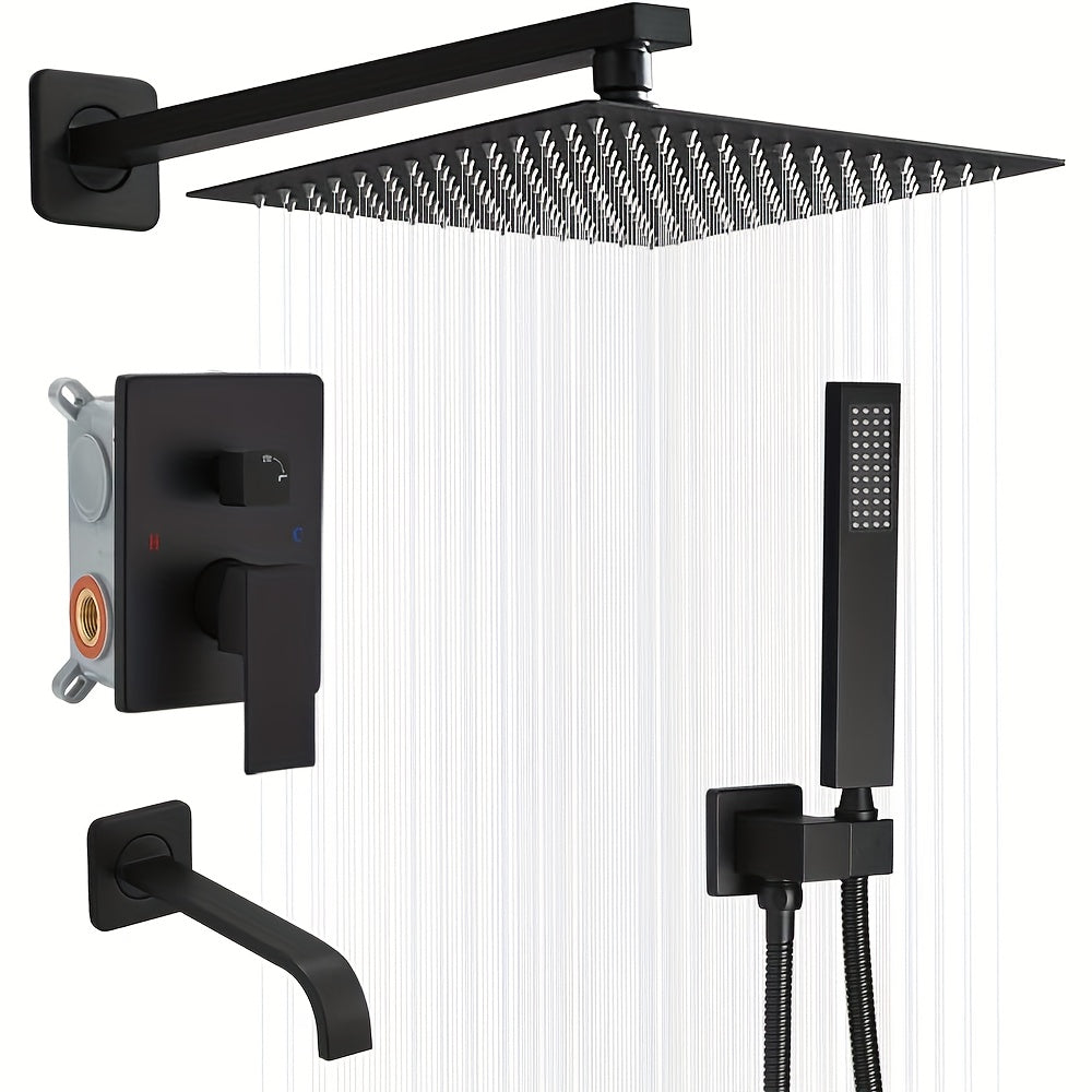 Brushed Golden Shower  Set with Tub Spout Bathroom Rainfall 8 10 12 Inch Shower Head System with Handheld Single Handle Shower Trim Kit with Rough-in Valve