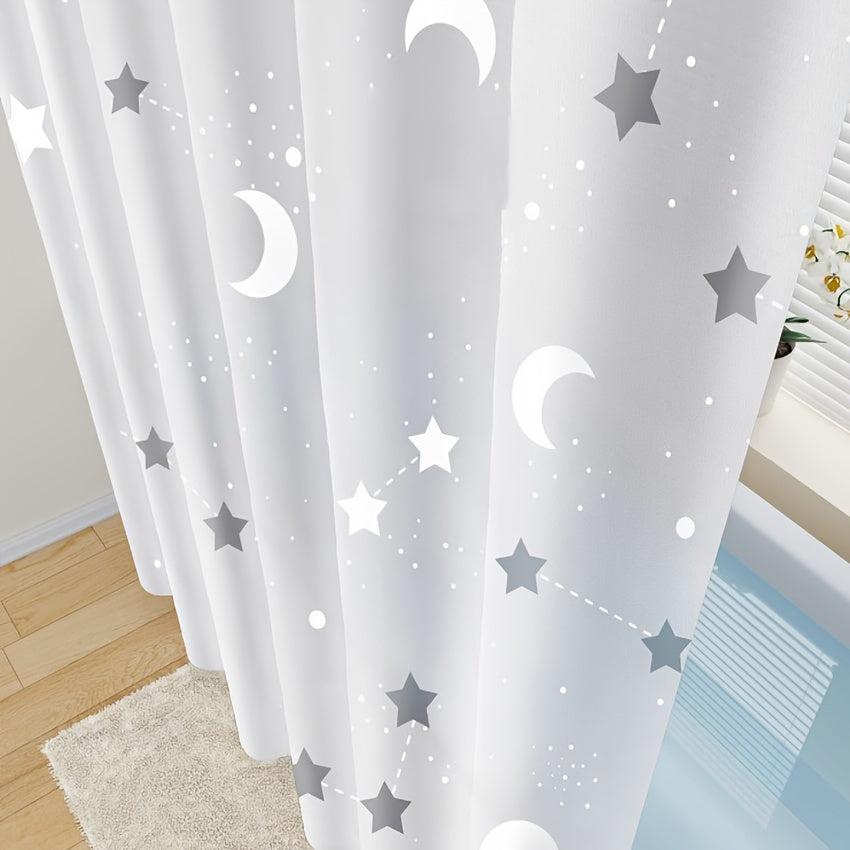 Thick PEVA Shower Curtain Liner with Raindrop Stars Moon & Night Sky Design - Semi-Transparent Bathroom Curtain with Hooks, Adjustable Fit for Bathtub & Shower, Shower Curtain For Bathrooms, Bathroom Decor, Fantasy Theme, Durable Fabric