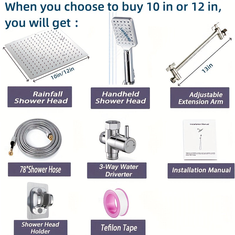 Handheld Showerhead Set Featuring Five Different Water Flow Modes, Made of Stainless Steel with a Chrome End, Includes an Adjustable Height And Angle Extension Arm, Along with a Holder And Hose