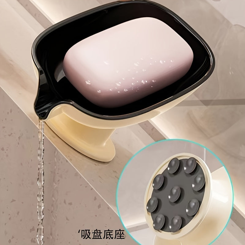 A Soap Dish with Drainage That Doesn'T Require Drilling, Designed for Home Use, Featuring a Luxurious Suction Cup for The Bathroom Countertop