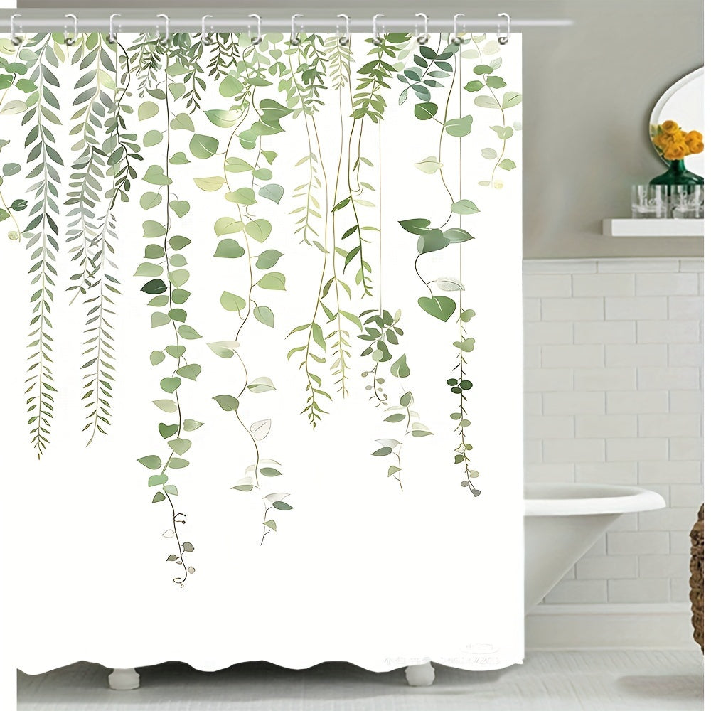 Nordic Shower Polyester Nordic Shower Curtain | Small Fresh Green Leaf Digital Printing | Bathroom Decoration Curtain 1pc