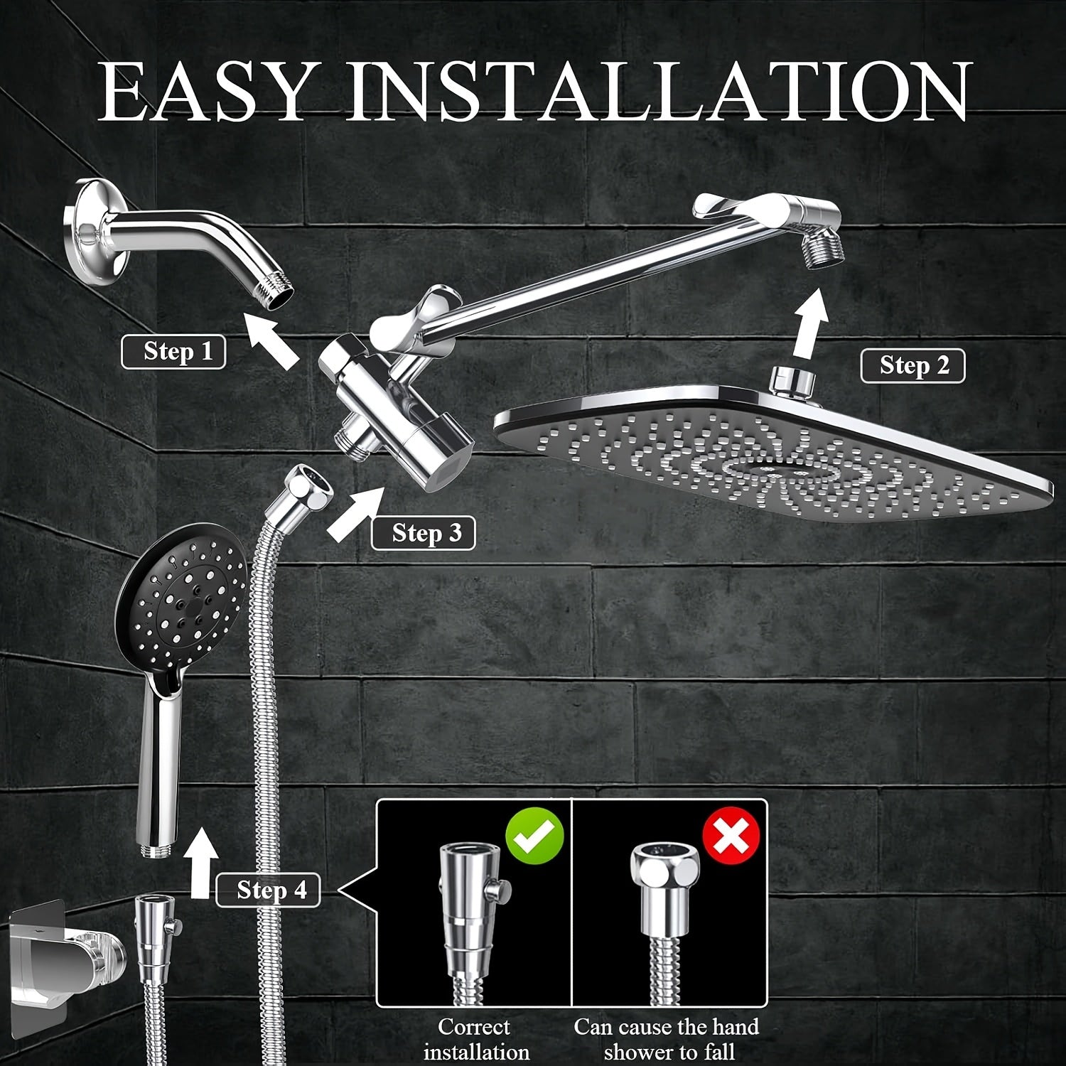 Luxury Dual Shower Head Set with Rainfall and Handheld Spray - 11\