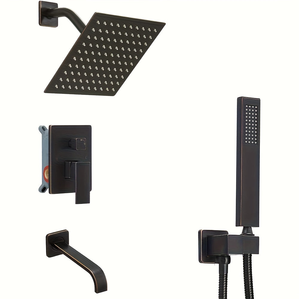 Brushed Golden Shower  Set with Tub Spout Bathroom Rainfall 8 10 12 Inch Shower Head System with Handheld Single Handle Shower Trim Kit with Rough-in Valve