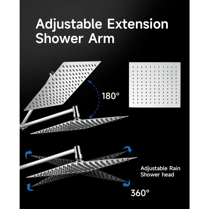 High-Pressure Shower Head Set - Heavy-Duty Stainless Steel Rain Shower System with Handheld Sprayer, 3-Way Diverter Valve And Hose, Adjustable Height And Angle Shower Arm, Anti-Clog Nozzles, Easy Installation, Luxury Bathroom Upgrade, Home Renovation