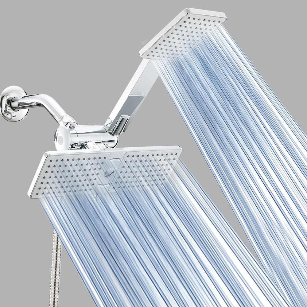 High-Flow 2-in-1 Handheld & Rainfall Shower Head Set with Long Hose and T-Valve - Durable ABS, Wall Mounted, Square Design for Bathroom Upgrade