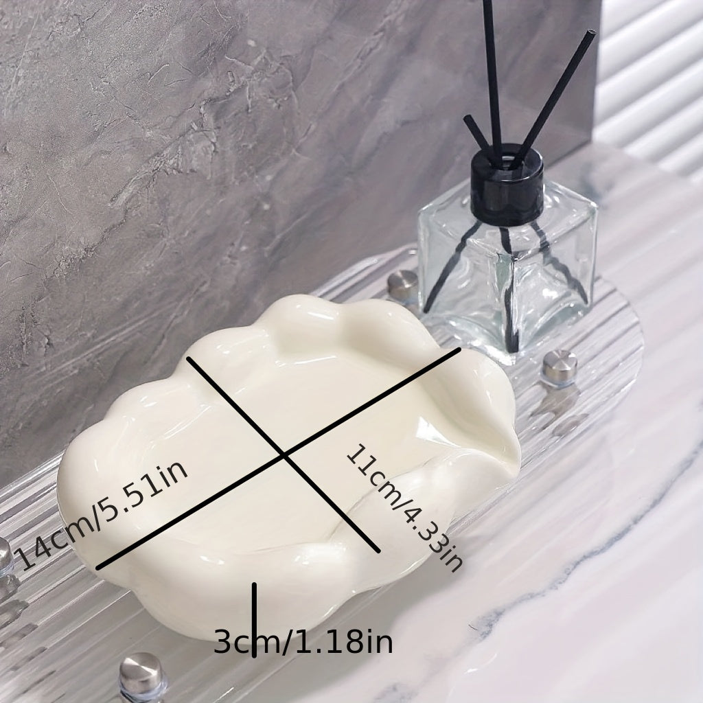 1pc Creative Ceramic Soap Dish, Cute Cloud Design Drainage Soap Dish, Automatic Drainage Soap Rack, Bathroom Soap Rack, Multifunctional Jewelry Storage Rack, Bathroom Accessories