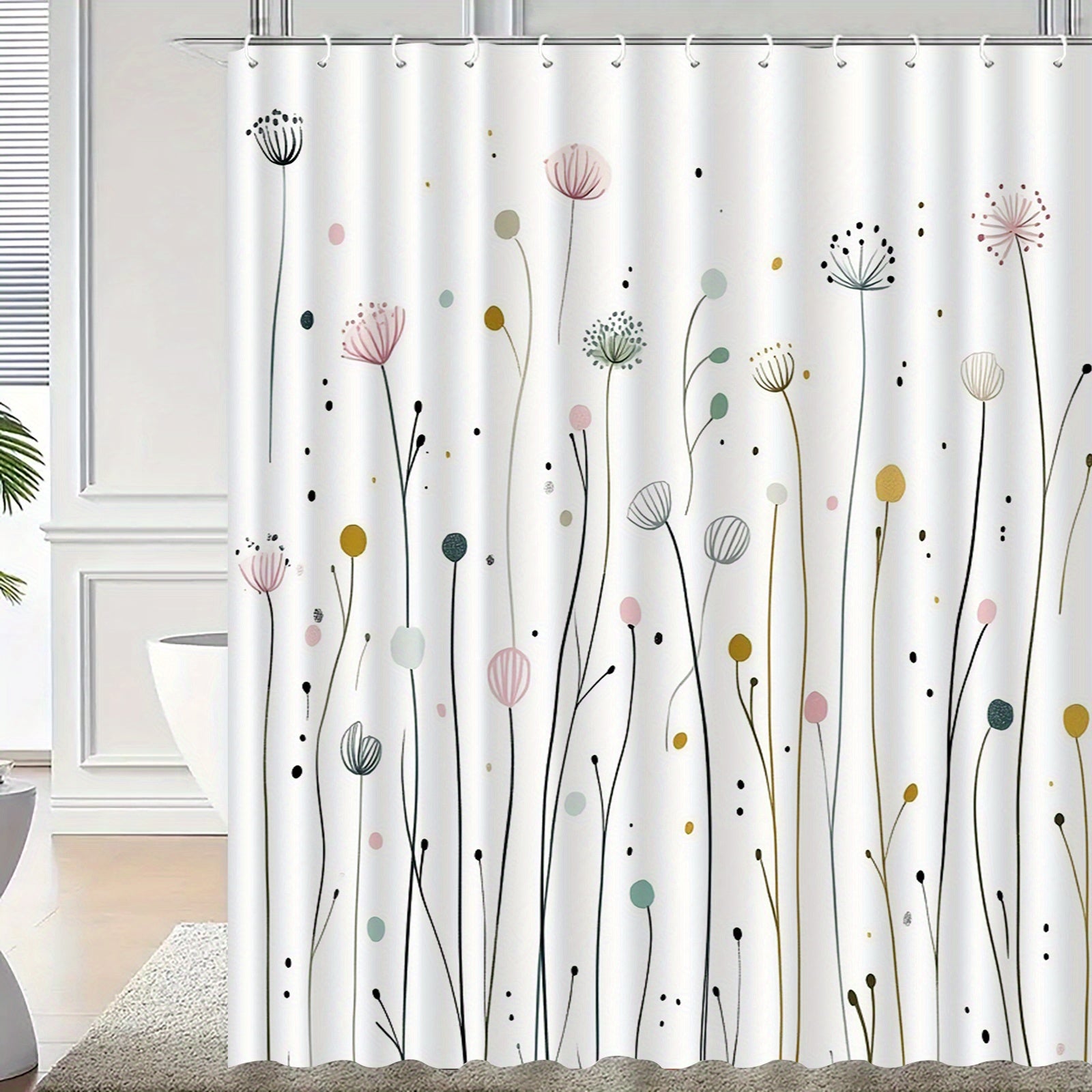 1pc of Dandelion Patterned Shower Curtain with Hooks, Washable Shower Curtain, Bath Divider, Bathroom Additions, Home Decor