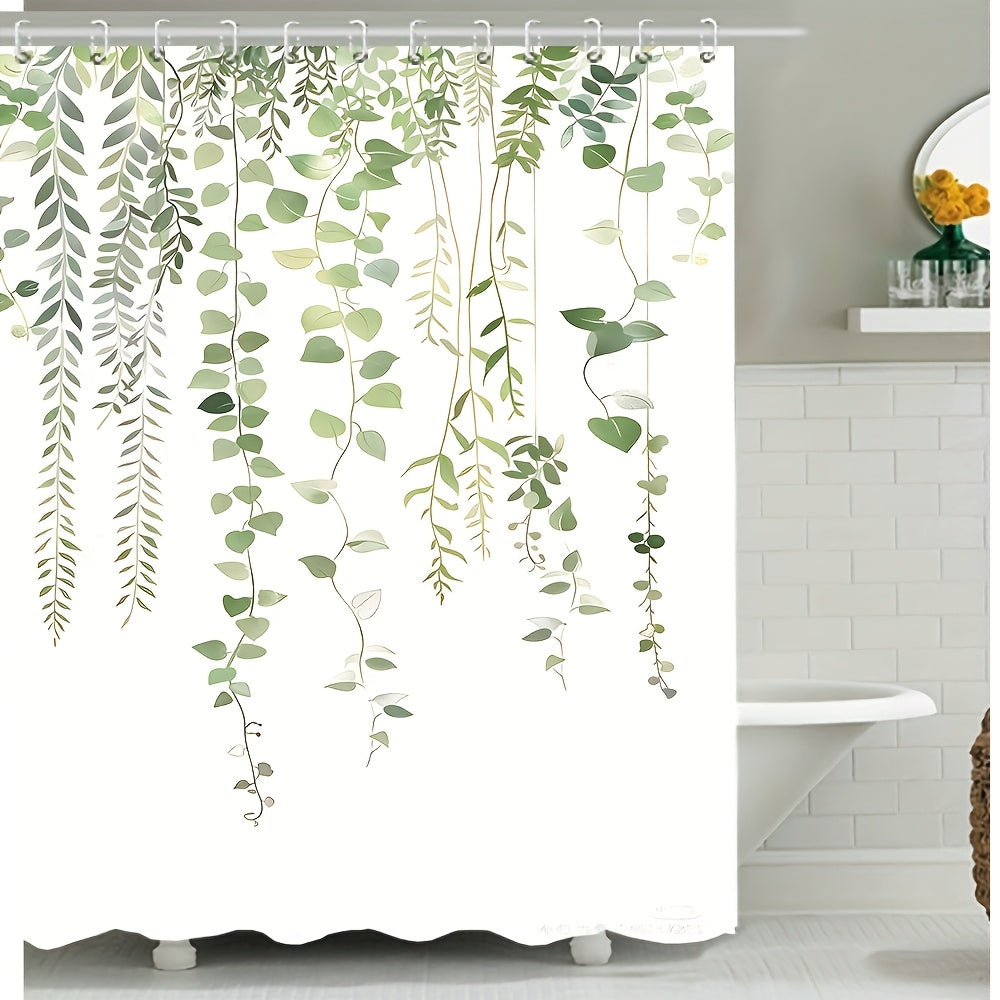 Nordic Shower Polyester Nordic Shower Curtain | Small Fresh Green Leaf Digital Printing | Bathroom Decoration Curtain 1pc