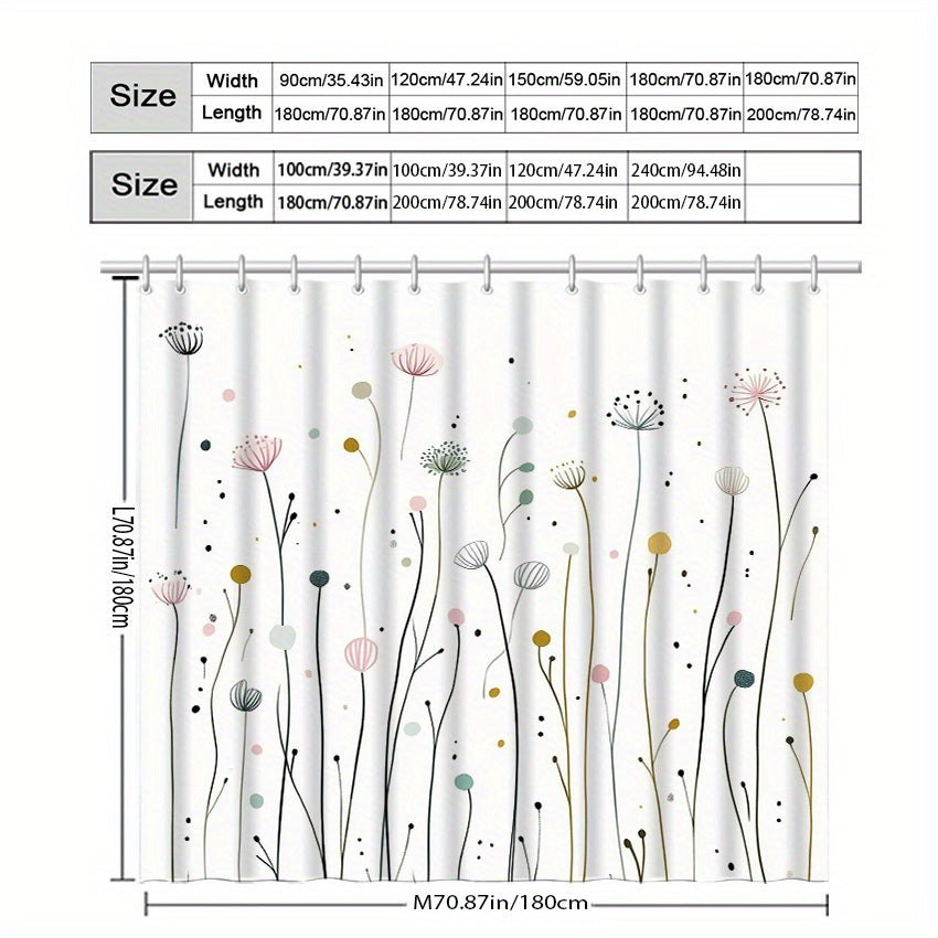 1pc of Dandelion Patterned Shower Curtain with Hooks, Washable Shower Curtain, Bath Divider, Bathroom Additions, Home Decor