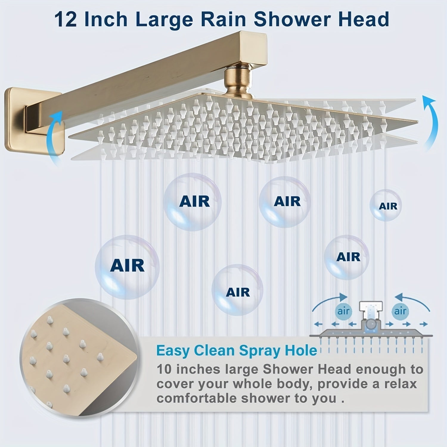 Luxury Bathroom Shower Set Featuring a Brushed Golden Wall-Mounted High-Pressure Rain Shower with a Handheld Sprayer, Complete with Valve Body And Finishing Components.
