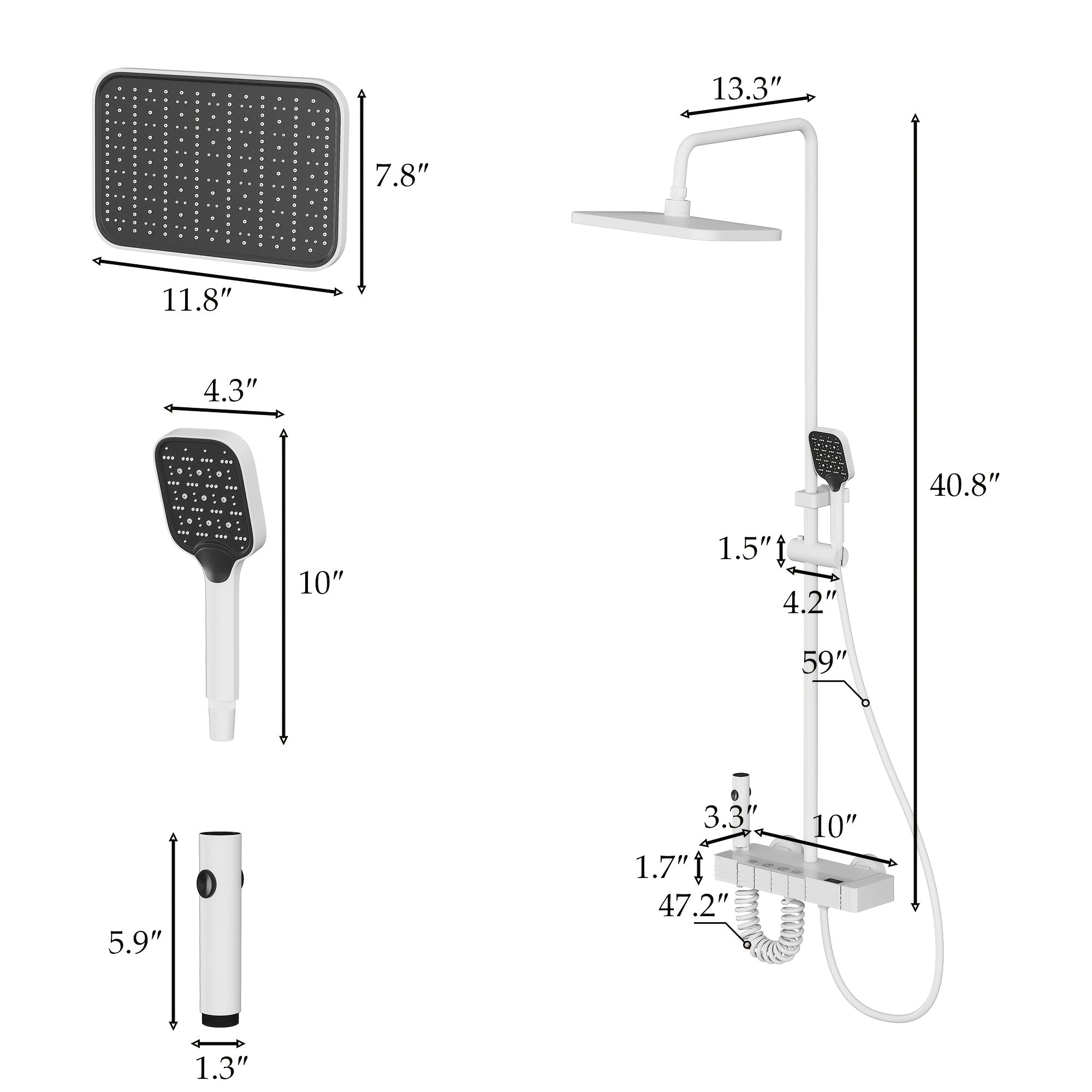 Shower Head White, 4-In-1 Shower System, with Water Fall Tub Spout, Spray Gun, Shower Head And Hand Shower, Shower Head with Easy-clean Silicone Nozzles